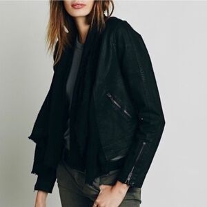 Free People Drape Front Coated Denim Moto Jacket Size 4